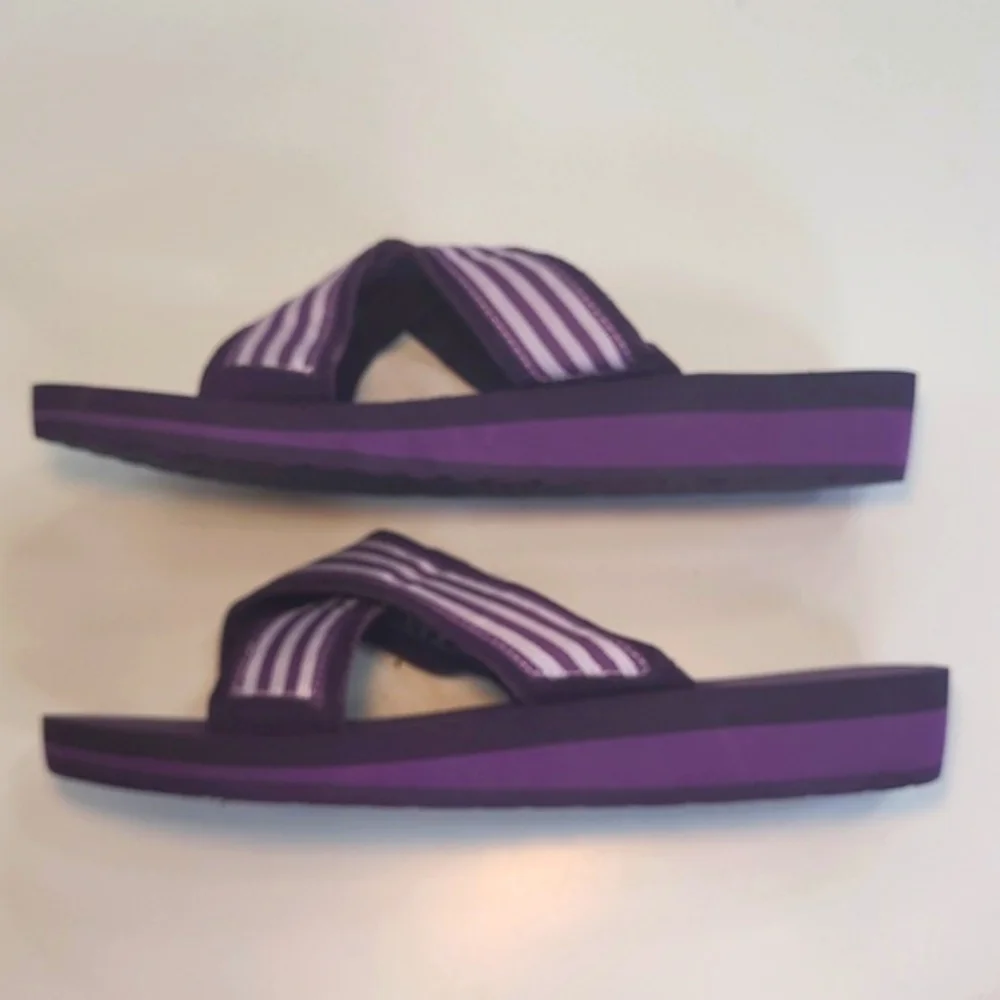 Lands' End Criss-Cross Slip-on Sandal Foam Sole Striped Strappy Beachy Slides